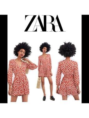 Zara red flower shorts romper size medium